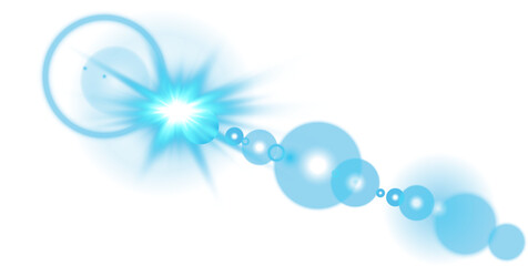 Blue Sun rays with beams and glare isolated on transparent background. Lens flare light effect. PNG.