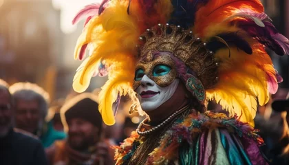 Foto auf Acrylglas Karneval Colorful carnival parade, women and men dancing generated by AI