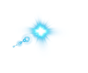 Blue Sun rays with beams and glare isolated on transparent background. Lens flare light effect. PNG.