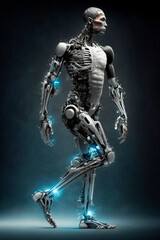 cyber person, 3d rendered illustration of a skeleton, skeleton with prosthesis, image created with ai
