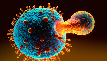 3d rendered illustration, evil virus attacking cell, image created with ai
 - obrazy, fototapety, plakaty