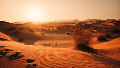 Fototapeta na wymiar Tranquil sunset over rippled sand dunes in Africa generated by AI