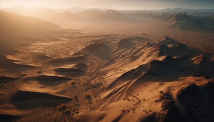 Fototapeta premium Majestic mountain range, tranquil sunset beauty in nature generated by AI