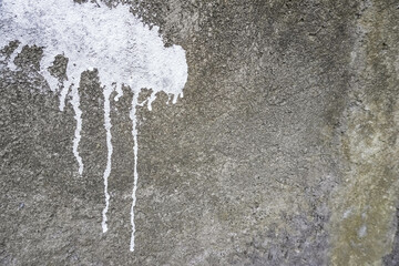 White wall paint drips on the cement concrete wall due to errors and failures in painting. bad unskilled and careless craftsman or painter. Blank empty copy text space.