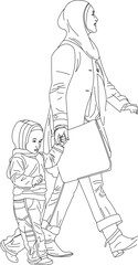 Fototapeta na wymiar Detailed vector sketch illustration of a mother holding a small child