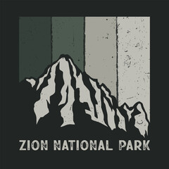 Zion National Park vector illustration in monochrome vintage style for t-shirt design, posters, and other uses