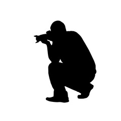 Vector silhouette of a man with a camera on a white background. Vector illustration