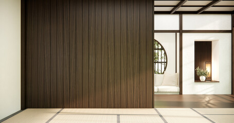 Japan room ,Muji style, Empty wooden room,Cleaning japandi room interior