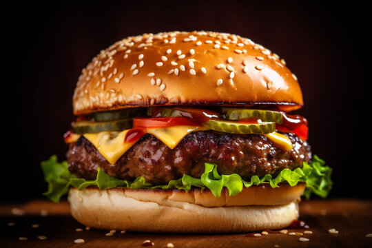 fast sandwich meat burger food fat fast hamburger snack food beef. Generative AI.