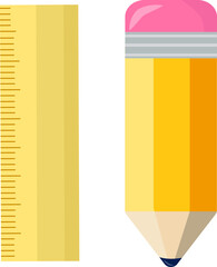 Ruler and pencil. Back to school. Flat illustration of school subjects on isolated background.