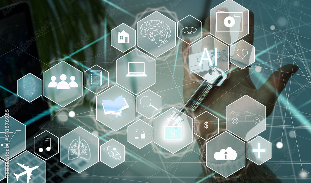 Aufkleber ai, artificial intelligence, machine learning, neural networks and modern technologies concepts. iot
