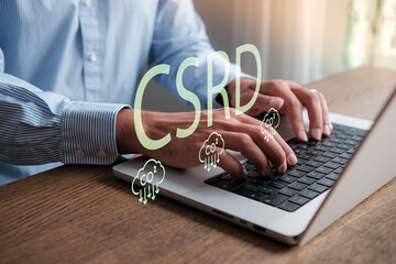Corporate Sustainability Reporting Directive Concept. CSRD Reporting, sustainability reporting. CO2...