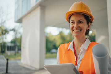 Portrait of an architect, construction and construction worker working on a real estate construction project or construction site.