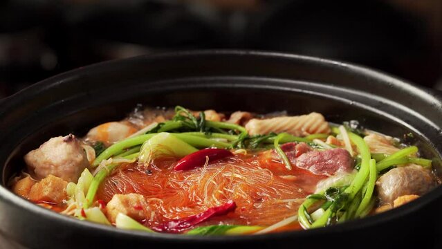 The cooking process of old-fashioned Mala Tang, a characteristic local dish in Northeast China