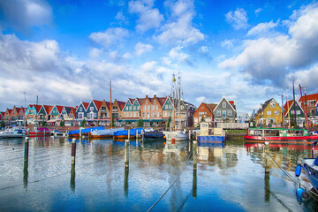 Marina and waterfront of Volendam - obrazy, fototapety, plakaty