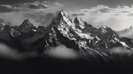 Beautiful mountain landscape with rugged and majestic mountain peaks and valleys. Generative ai.