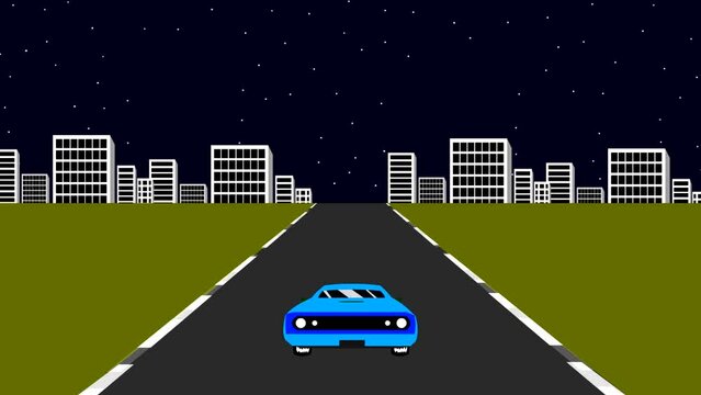 Animated video of an old racing car game in 16-bit style at night, arcade, pixel art, 2d.