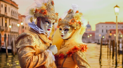 Carnevale elaborate masks and imaginative costumes at the Venice Carnival, Italy, Generative AI