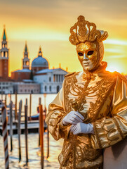 Fototapeta na wymiar Carnevale elaborate masks and imaginative costumes at the Venice Carnival, Italy, Generative AI