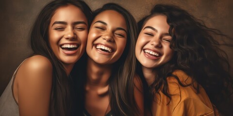 Obraz premium Close up portrait of Diversity of women. Portrait of smiling multicultural women. Generative AI