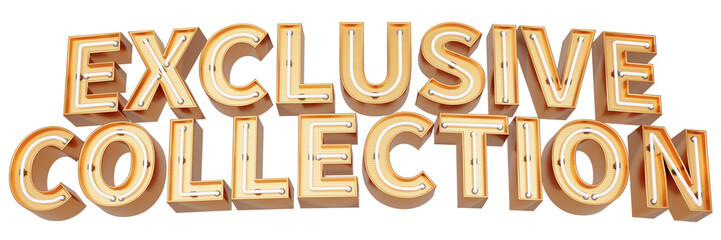 Golden 3d text with glowing neon tube. typography. 3D illustration. EXCLUSIVE COLLECTION.