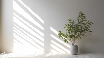 Minimalist light background with green foliage. copy space. 