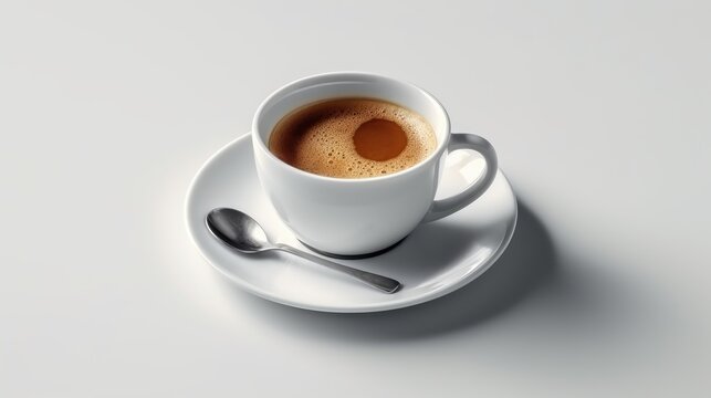 White cup of coffee on white background. AI generated.