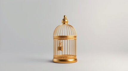 Golden birdcage isolated on white background. AI generated.