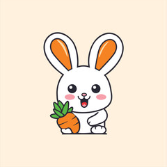 Obraz premium Cute baby rabbit holding fresh carrot Cartoon Vector Icon Illustration. Animal Nature Icon Concept Isolated. Flat Cartoon Style