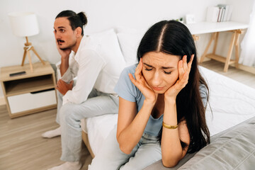 Upset and unhappy couple with problems, Young couple having quarrel