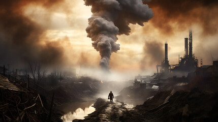 Fototapeta premium Climate Change, Pollution, Air Pollution, Factory