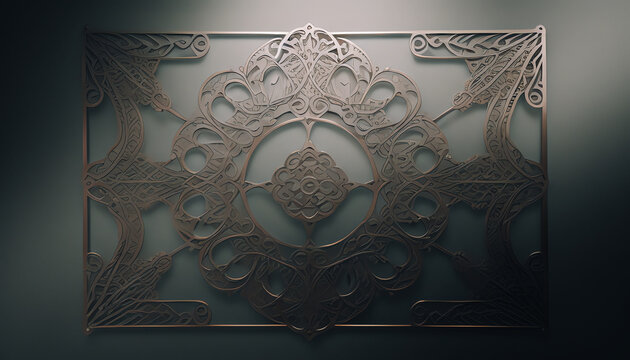 illustrazione Generative Ai con intricato ornamento decorativo in metallo con luci ed ombre