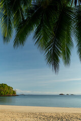 Fototapeta na wymiar Summer beach and sea with clear sky background, Coiba island, Panama - stock photo
