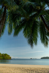 Summer beach and sea with clear sky background, Coiba island, Panama - stock photo