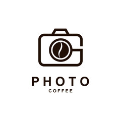 Line camera with coffee icon. 