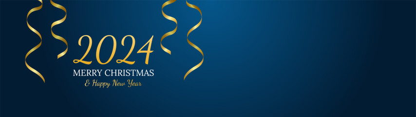 Merry Christmas and Happy New Year vector banner. Realistic confetti. Background gold Christmas icon