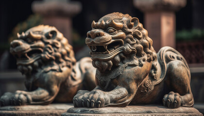 Majestic lion sculpture symbolizes Chinese culture royalty generated by AI