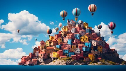 Houses and ballons with blue sky