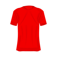 T-shirt mockup in red colors. Mockup of realistic shirt with short sleeves. Blank t-shirt template with empty space for design.