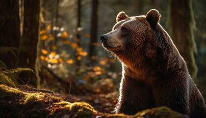 Obraz premium Majestic grizzly bear walking in winter wilderness generated by AI