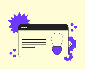 Light Bulb in browser window, innovation idea, eureka and problem solving. Modern Flat Illustration.