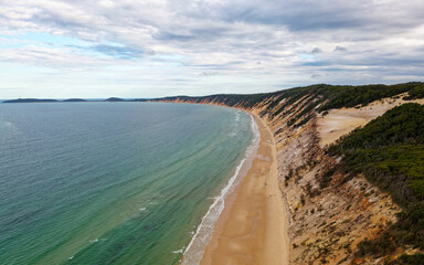 Landscape of Rainbow Beach is coastal rural town and locality in Queensland in Australia, popular tourist destination, gateway to Fraser Island, bounded to the east by Wide Bay in the Coral Sea