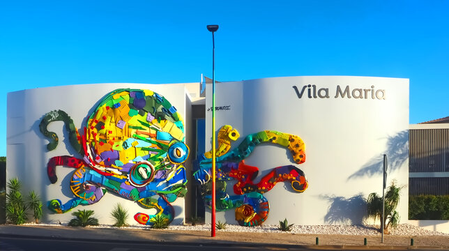 Hotel Vila Maria in Albufeira with an octopus sculpture by Bordalo II