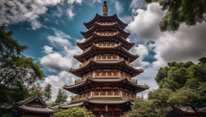 Fototapeta na wymiar Ancient pagoda symbolizes spirituality in East Asian culture generated by AI