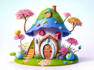 A cute fairy house, landscape made with Generative AI.