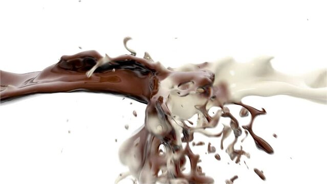 Milk and chocolate fluid collision in a 3D animation