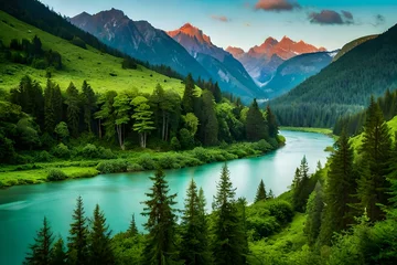 Foto op Plexiglas beautiful river in the green forest  © Muhammad