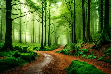 path in the green forest generated by AI tool