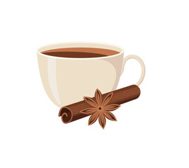 Cup tea and cinnamon stick isolated on white background.