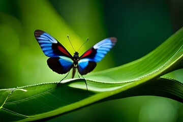 Fototapeta na wymiar butterfly on green leaf generated by AI tool